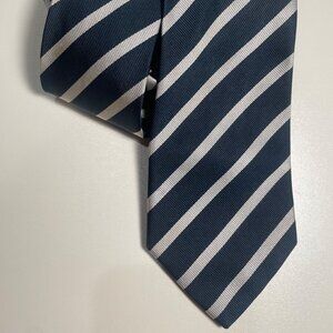 Henry Poole London Savile Row Silk Tie Blue White Club Striped Made in England